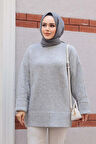 Gri Tesettür Triko Kazak Tunik 87181GR