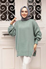 Zincir Detaylı Mint Tesettür Triko Kazak Tunik 17202MINT