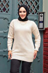 Krem Tesettür Triko Kazak Tunik 5374KR