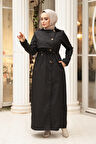 Düğmeli Siyah Tesettür Trençkot 62231S