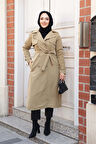 Kemerli Açık Haki Tesettür Trençkot 62481AHK