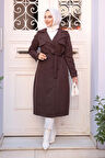Kemerli Kahverengi Tesettür Trençkot 62481KH