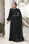  Pelerin Detaylı Siyah Tesettür Abiye Elbise 53021S