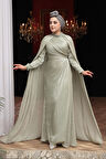  Pelerinli Mint Tesettür Abiye Elbise 54391MINT