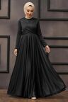 Tesettürlü Abiye Elbise - Simli Siyah Tesettür Abiye Elbise 5397S