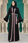 Kemerli Gül Kurusu Tesettür Abaya 55440GK