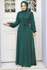 Düğme Detaylı Yeşil Tesettür Elbise 2703Y