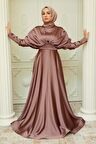 Bakır Saten Tesettür Abiye Elbise 22470BKR