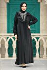 Fermuarlı Siyah Tesettür Ferace 380100S