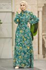 Çiçek Desenli Yeşil Tesettür Elbise 279326Y
