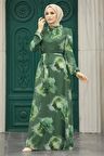 Desenli Haki Tesettür Elbise 279313HK