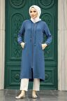 Kapşonlu İndigo Mavisi Tesettür Kap 539IM