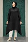 Asimetrik Detaylı Siyah Tesettür Tunik 615S