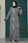 Yaprak Desenli Ekru Tesettür Elbise 22970E