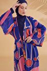 Geometrik Sax Mavisi Kimono Kaftan P2339SX