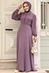 Düğme Detaylı Gül Kurusu Tesettür Elbise 2703GK