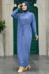 İndigo Mavisi Tesettür Merserize Elbise 10158IM