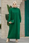 Zümrüt Yeşili Tesettür Triko Elbise 3409ZY