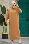 Boğazlı Yaka Bisküvi Tesettür Triko Elbise 34150BS