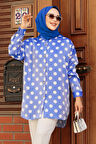 Desenli İndigo Mavisi Tesettür Tunik 21402IM