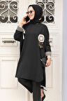 Püskül Detaylı Siyah Tesettür Tunik 651S