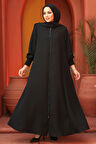 Fermuarlı Siyah Tesettür Abaya 26302S