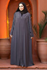 Boncuk İşlemeli Kahverengi Tesettür Abaya 29110KH