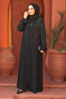 Boncuk İşlemeli Siyah Tesettür Abaya 29111S