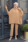 Düğmeli Camel Tesettür İkili Takım 67751C