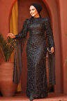 Payetli Siyah Tesettür Abiye Elbise 52241S