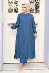 Düğmeli İndigo Mavisi Tesettür İkili Takım 19017IM