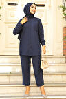 Pötikare Detaylı Lacivert Tesettür İkili Takım 12191L