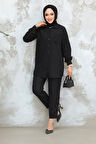 Pötikare Detaylı Siyah Tesettür İkili Takım 12191S