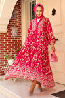 Desenli Fuşya Tesettür Elbise 23453F