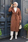 Şal Yaka Süet Kahverengi Tesettür Kap 72112KH
