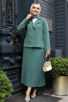 Ceketli Çağla Yeşili Tesettür Etekli İkili Takım 12601CY