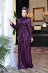 Payetli Mor Tesettür Abiye Elbise 44961MOR