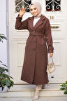 Kemerli Kahverengi Kaşe Tesettür Kaban 61251KH
