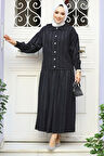 Bebe Yaka Siyah Tesettür Etekli İkili Takım 30004S