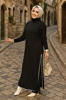 Fitilli Siyah Tesettür Triko İkili Takım 35971S