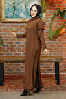 Fitilli Kahverengi Tesettür Triko İkili Takım 35971KH