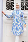 Desenli Mavi Tesettür Tunik 11695M