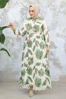 Desenli Haki Tesettür Elbise 344601HK