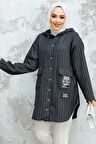 Çizgili Antrasit Tesettür Puane Tunik 10551ANT