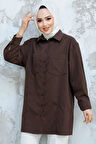 Düğmeli Kahverengi Tesettür Puane Gömlek 10564KH