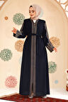 Nakış işlemeli Lacivert Tesettür Abaya 29114L