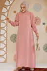 Kolları Pileli Pudra Tesettür Elbise 10124PD
