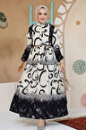 Desenli Siyah Tesettür Elbise 10208S