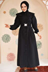 Gemici Yaka Siyah Tesettür Elbise 20229S