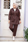 Kapşonlu Koyu Kahverengi Tesettür İkili Takım 12271KKH